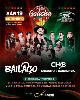 Bailaço + Chiquito e Bordoneio dia 19 de setembro na Festa Gaúcha na Estância do Minuano